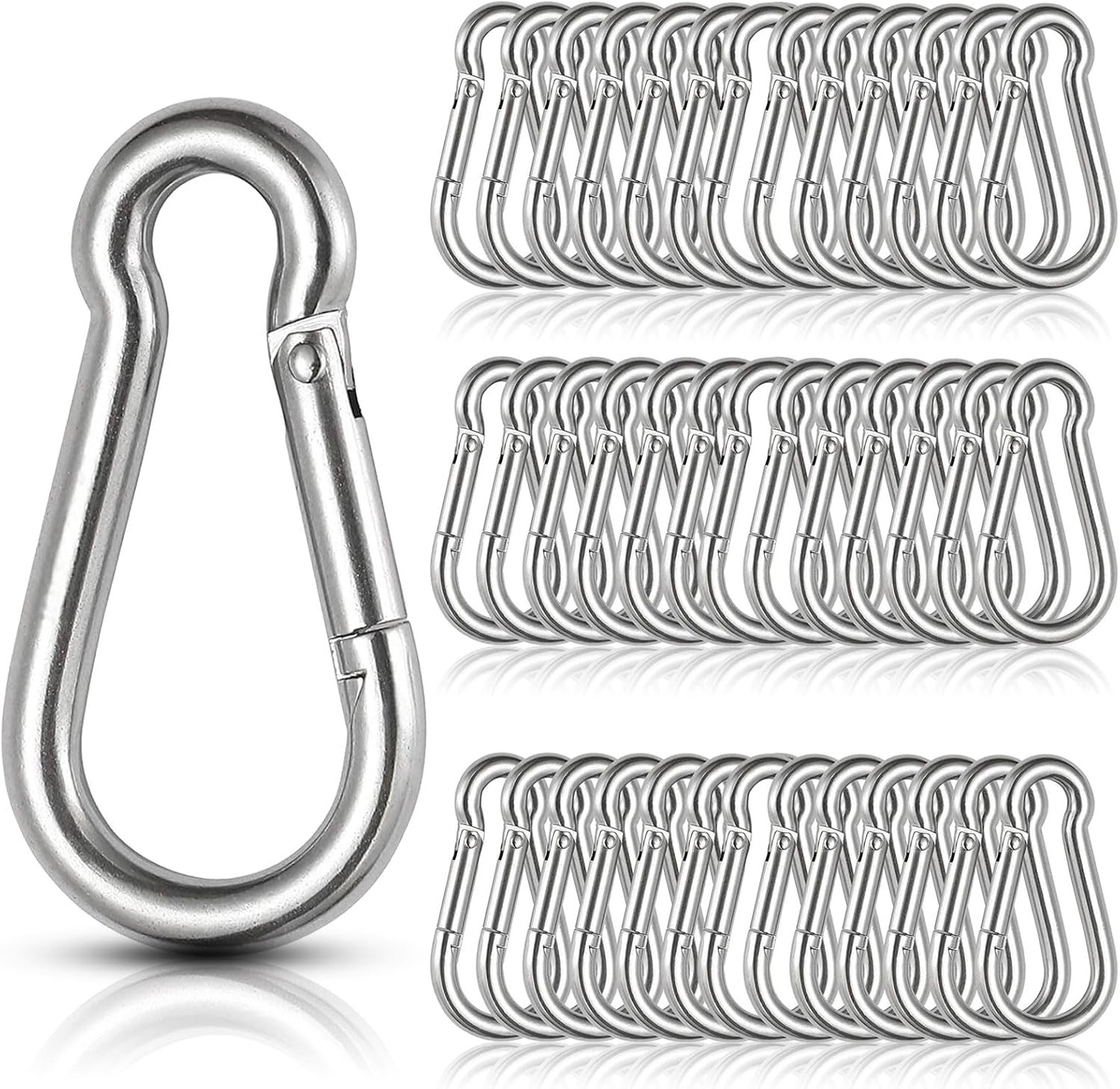 60Pcs Stainless Steel Carabiner Clip Spring-Snap Hook 1/4 In, M6 X 2 3/8 Inch
