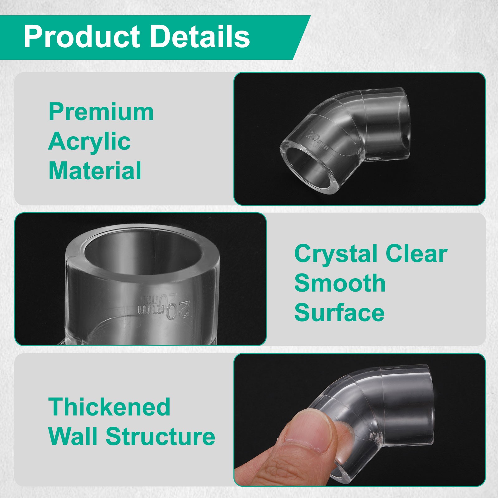 3Pcs Clear Elbow Fitting, 16mm/0.63" 45 Degree Acrylic Pipe Fitting Adapter