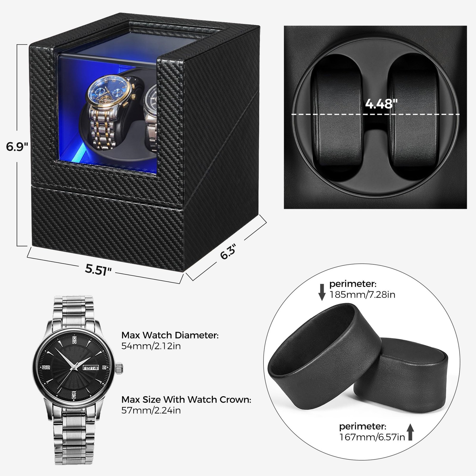 Automatic Watch Winder with LED Light - Double Watch Spinner, Quiet Motor,