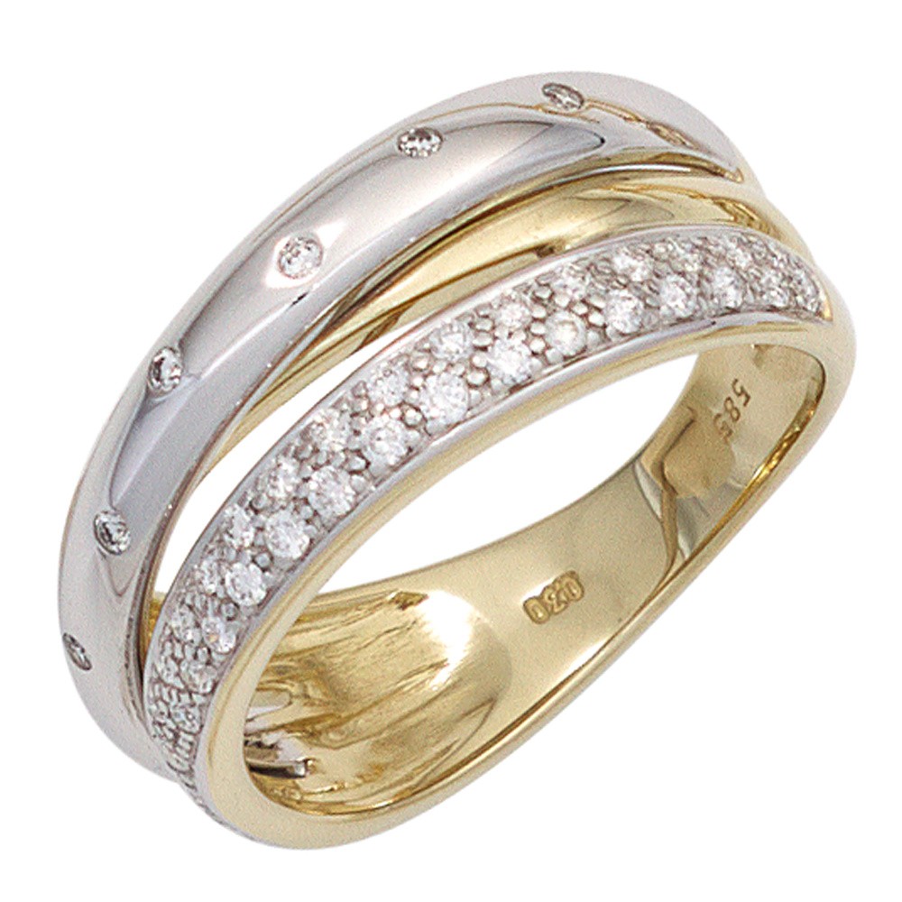 Jobo ladies' ring 585 gold yellow gold White gold two-tone 41 diamonds brilliant gold