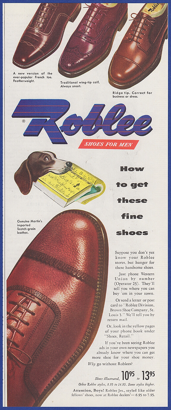 Vintage 1949 ROBLEE Shoes for Men Men's Fashion 40's Print Ad