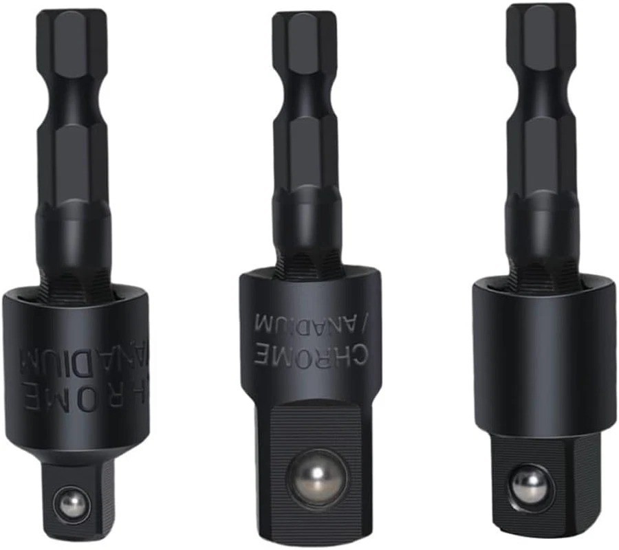 3Pcs 1/4" 3/8" 1/2" Bits 360° Swivel Impact Grade Socket Adapter Extension Set