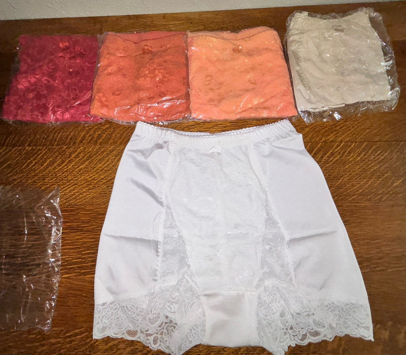 Rhonda Shear PIN UP PANTIES Sz LARGE High Waist Lace Trim Silky Shaper  5 Pr