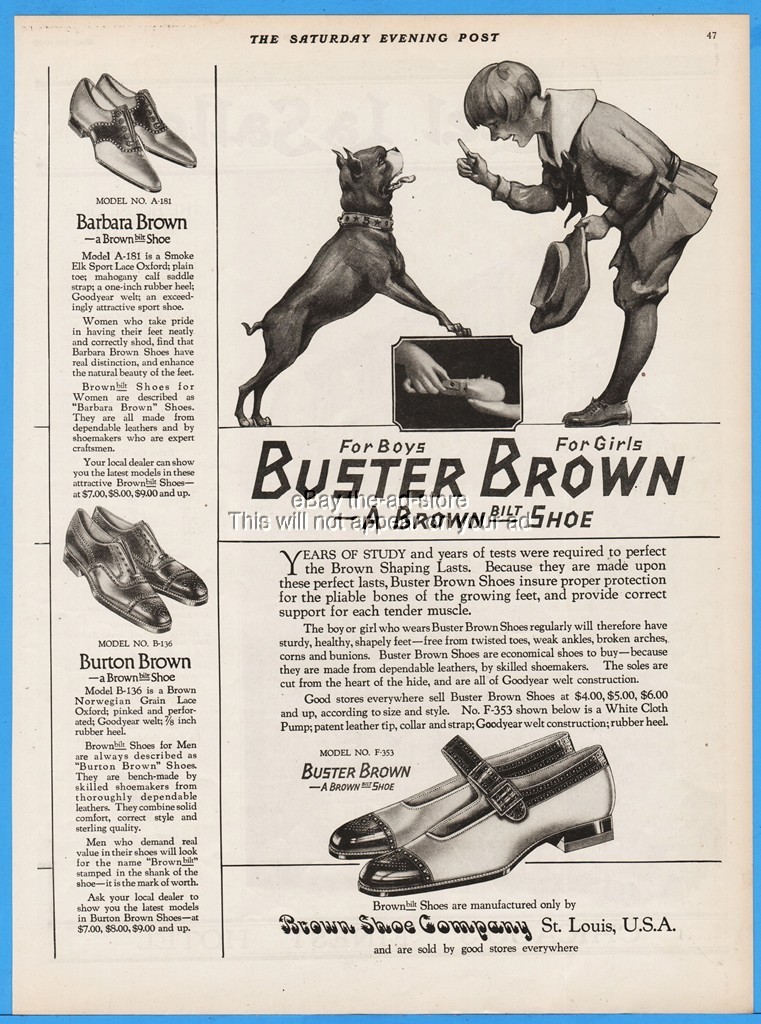 1922 Buster Brown Boys Girls Shoes Tige American Pit Bull Terrier Dog Art MO