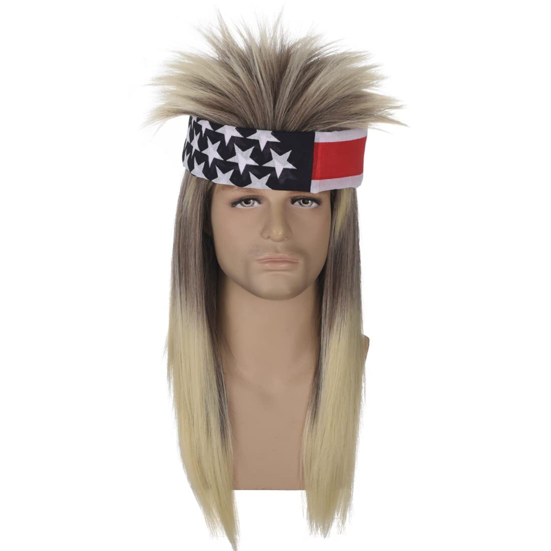 Blonde Mullet Wig with Headband 80s Long Blonde Ombre Punk Heavy Metal Wig Re...