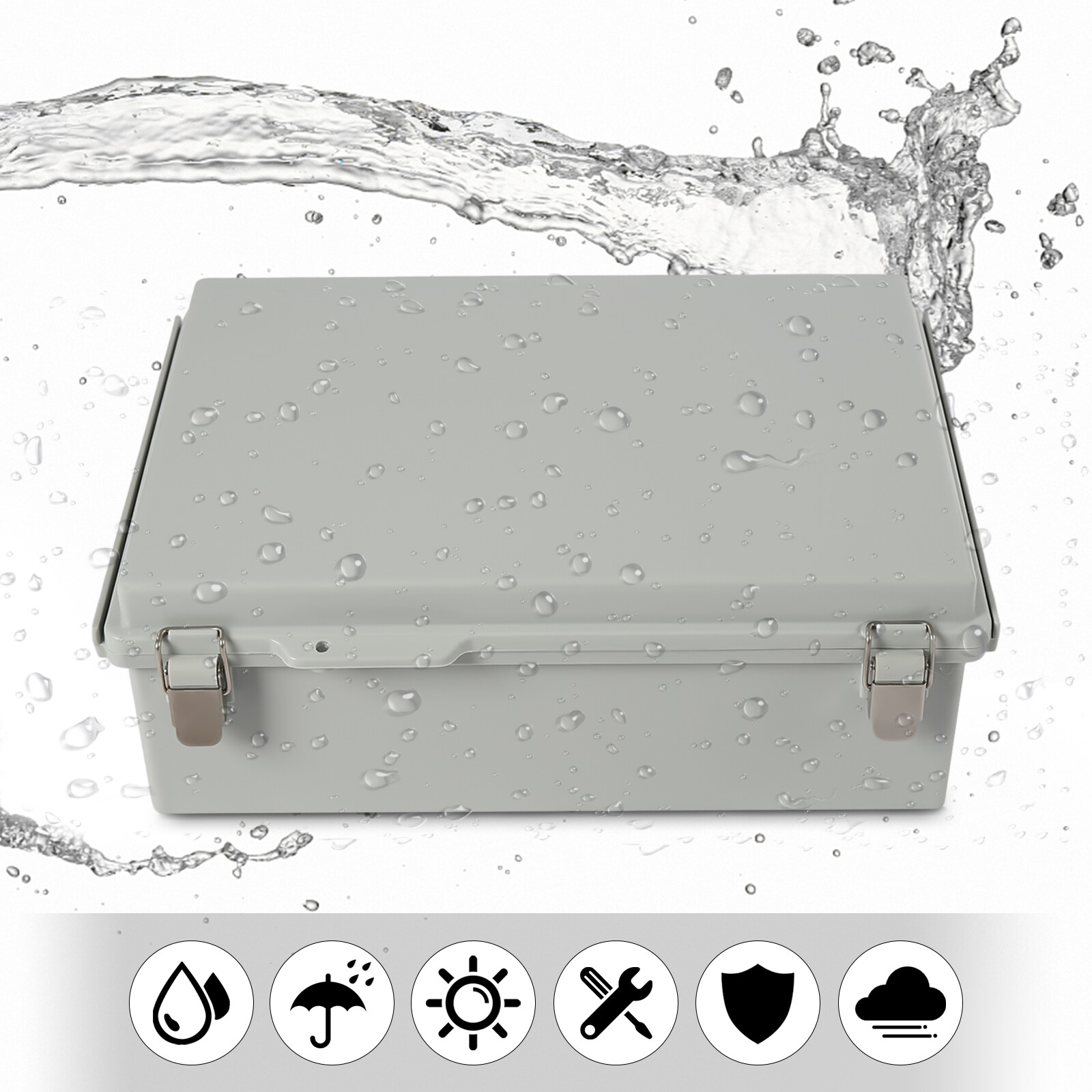 Grey Hinged Cover Latch Junction Box with Mounting Plate + Cover