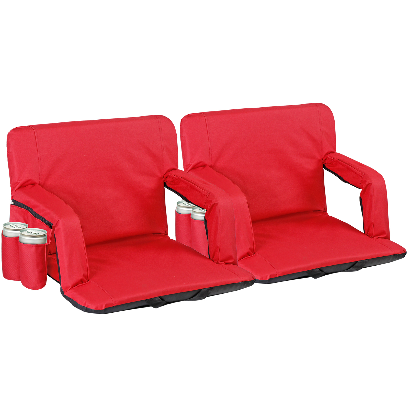 2 PCS Folding Stadium Seat for Bleachers with Adjustable Reclining Position Red