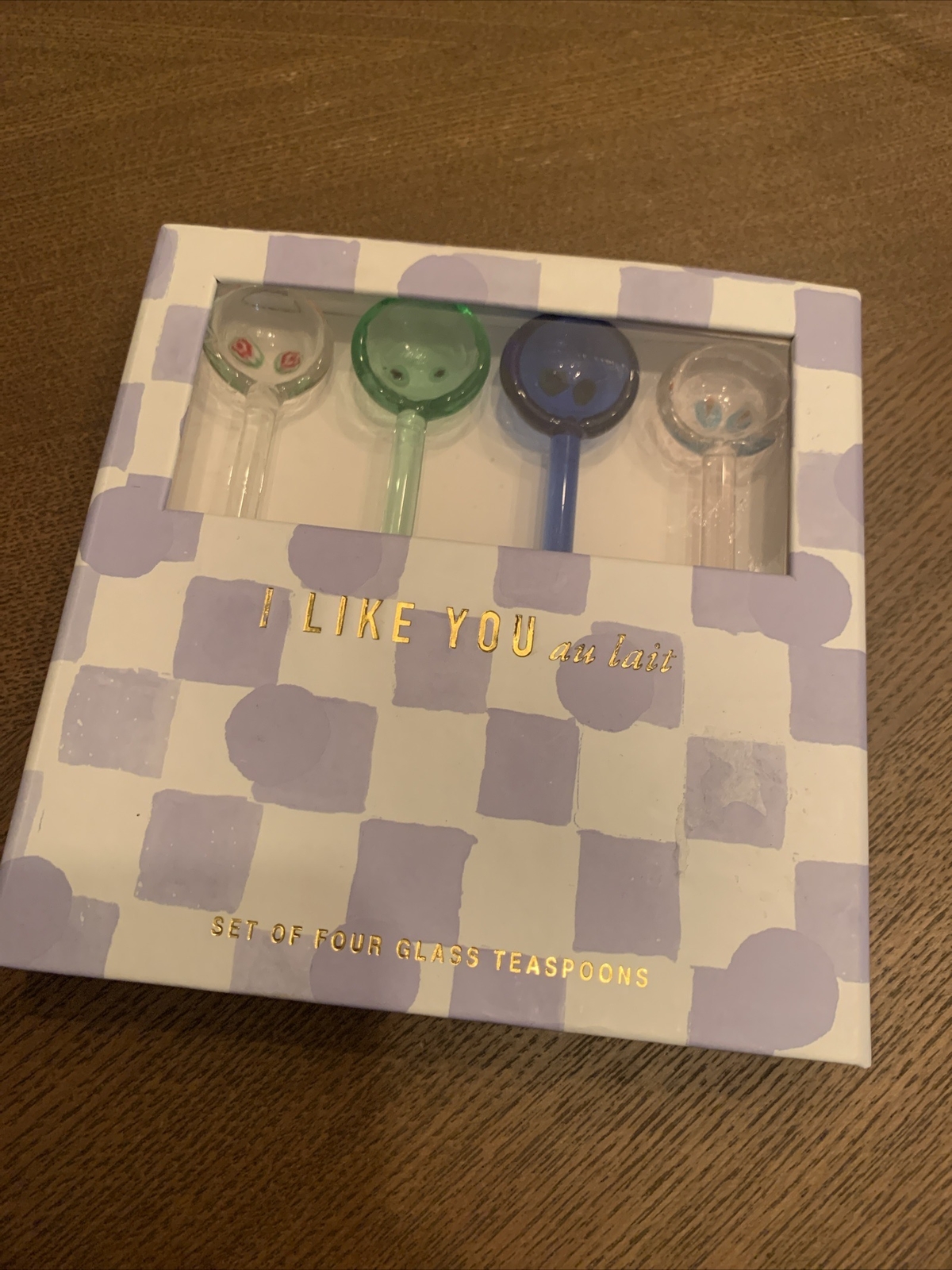 NIB Anthropologie I LIKE YOU Au Lait - set of 4 glass teaspoons