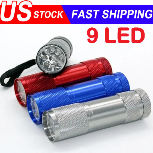 9 LED White Light Flashlight Aluminium Mini Torch Outdoor Portable Travel Lamp