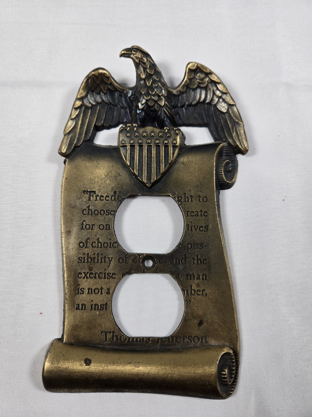Vintage Brass Eagle Thomas Jefferson Outlet Plate M C& Company