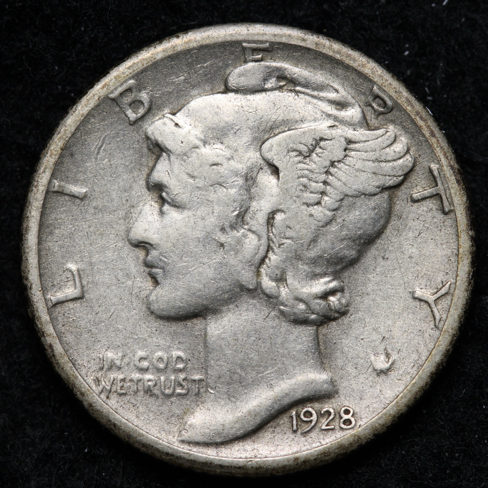 1928-S Mercury Silver Dime XF++ E257 TWCN