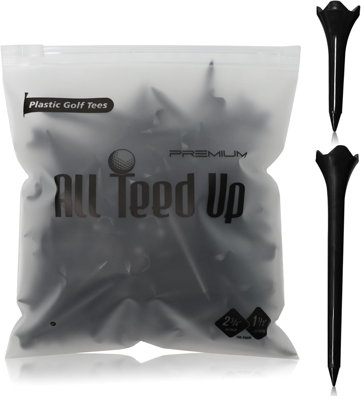Plastic Golf Tees - Black- 2.75 & 1.5 Inch Plastic Combo Pack