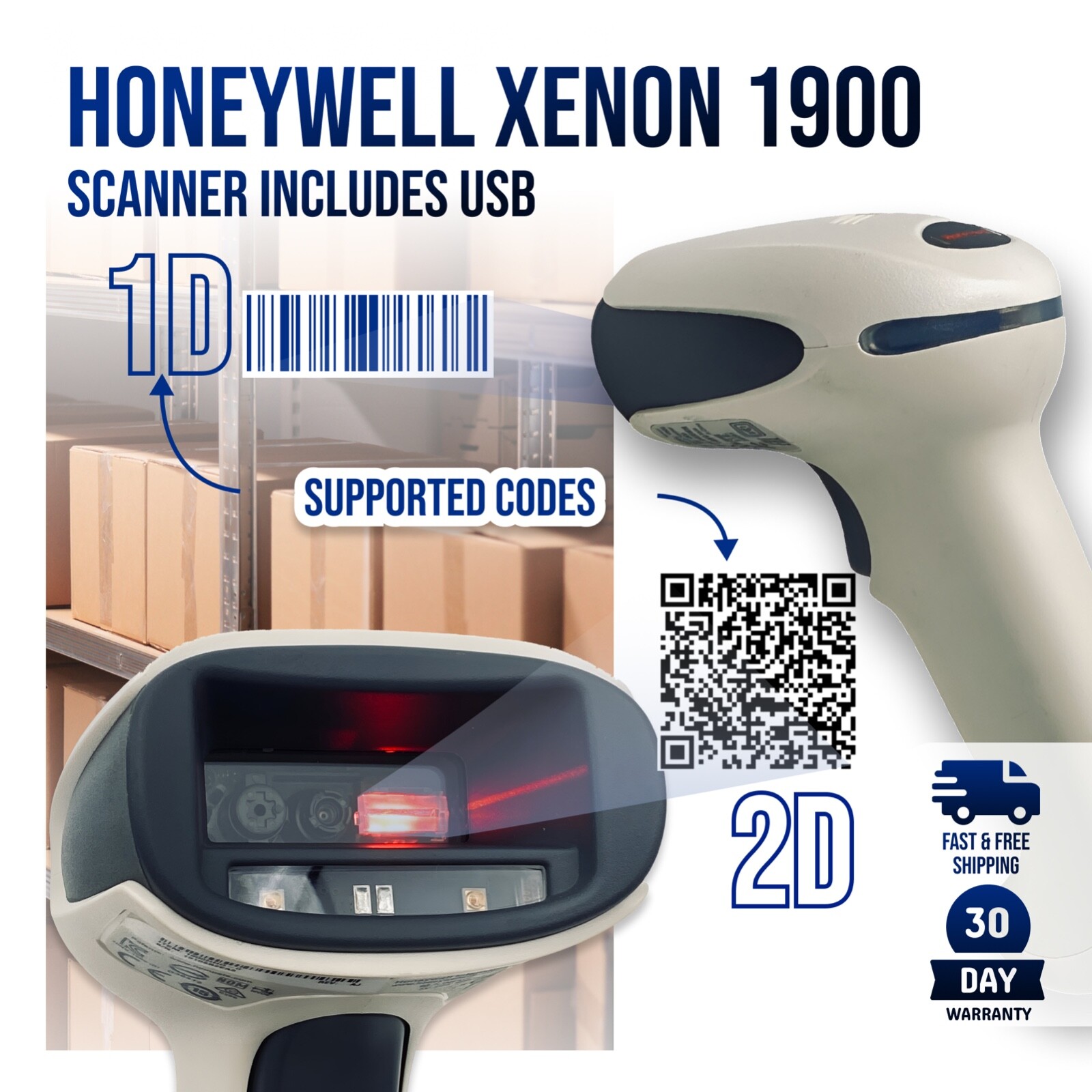 Honeywell Xenon 1900 Wired Barcode Scanner Reader 1900HHD-0 w/USB Cable GRADE A!