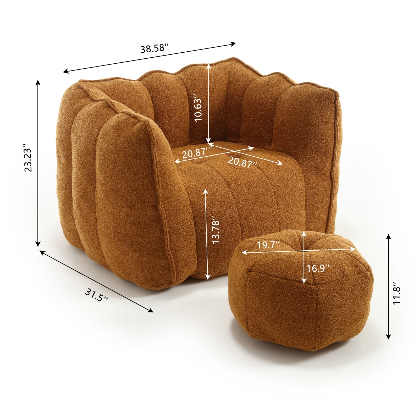 Large Bean Bag Chair with Ottoman, Memory Foam, Comfortable Lazy Sofa