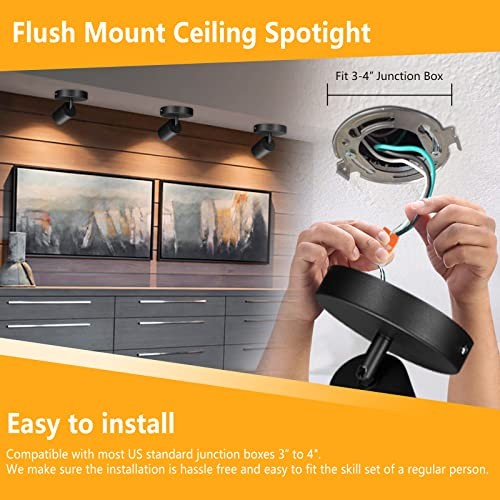 Flush Mount LED Ceiling Spotlight Dimmable Adjustable 2 Pack(3000K) Black