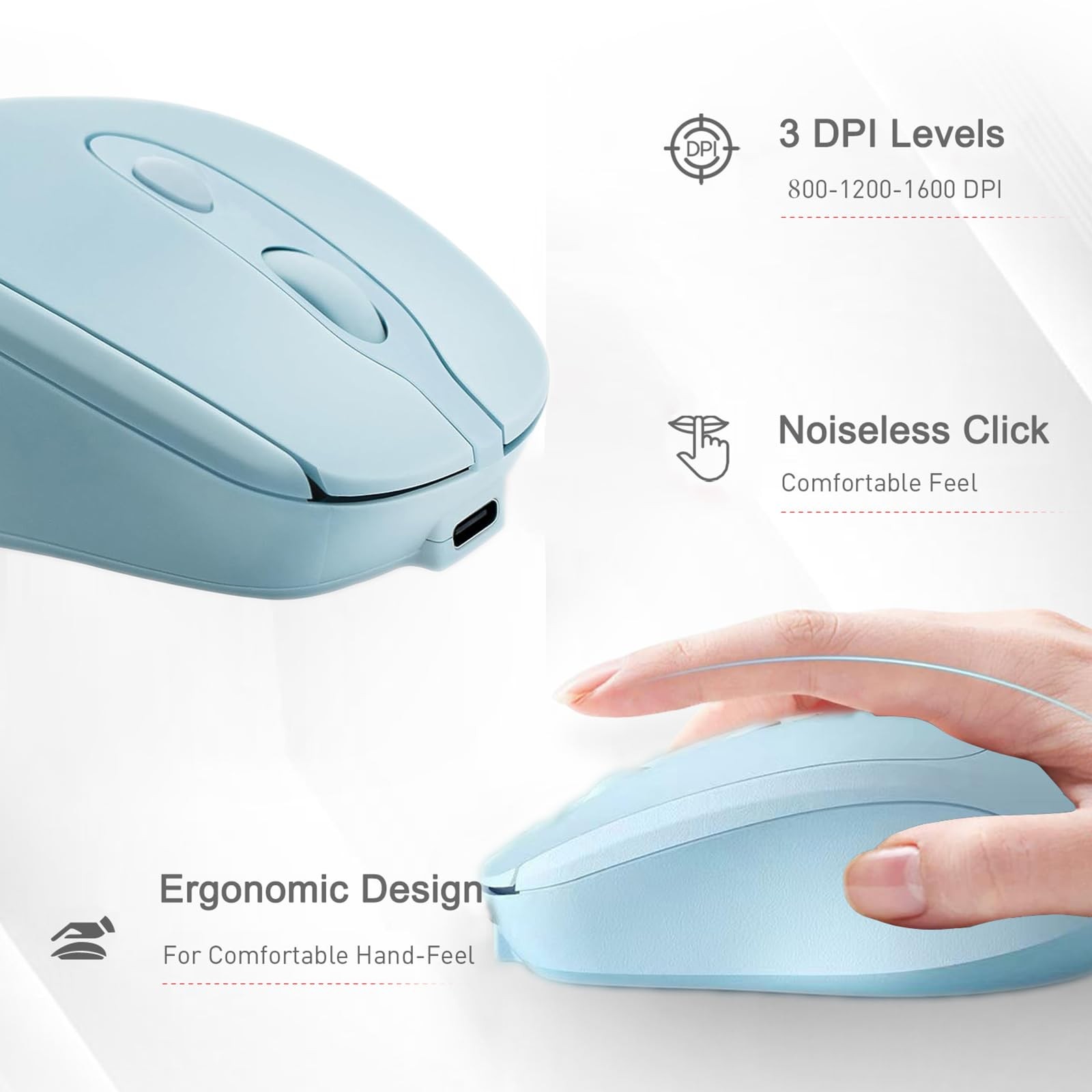 Quntee Wireless Bluetooth Mouse USBC for MacBook Air Laptop, USB C Blue