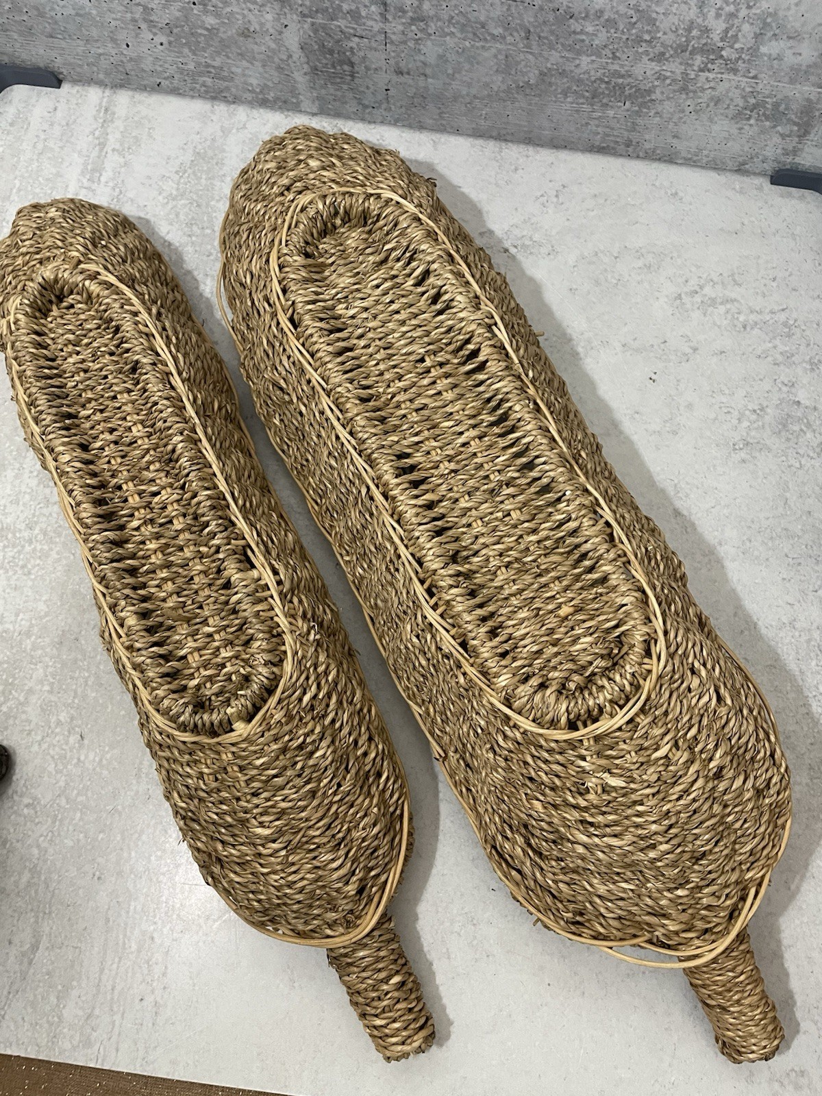 Woven Seagrass Bread or Fruit Skinny Long Tabletop Basket- Lot Of 2 Never Used