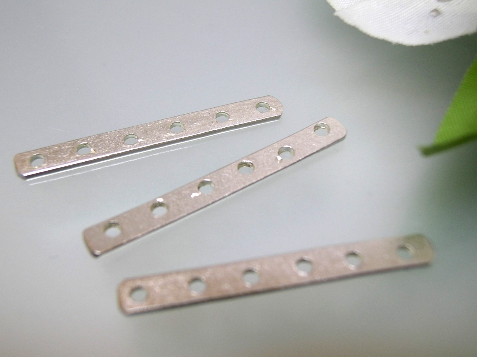3 pcs Vintage solid srong sterling silver spacer bar rectangular 6 holes