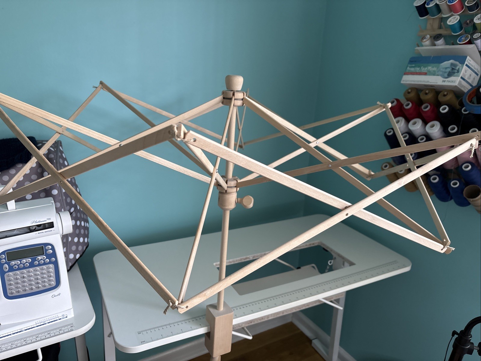Wooden Umbrella Swift Yarn Winder 24" Hand Crafted Skein & Hanks Winder