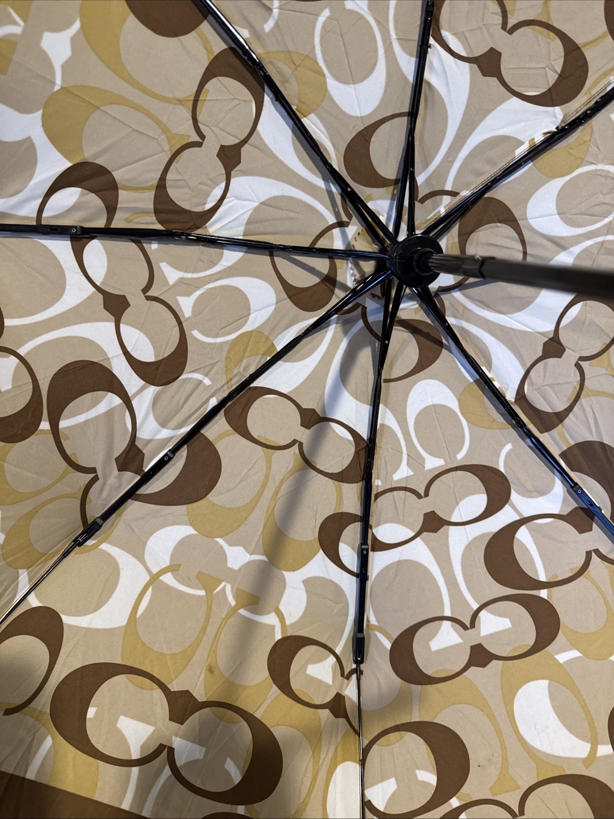 Coach Umbrella Brown Cc Signature Collapsible Compact