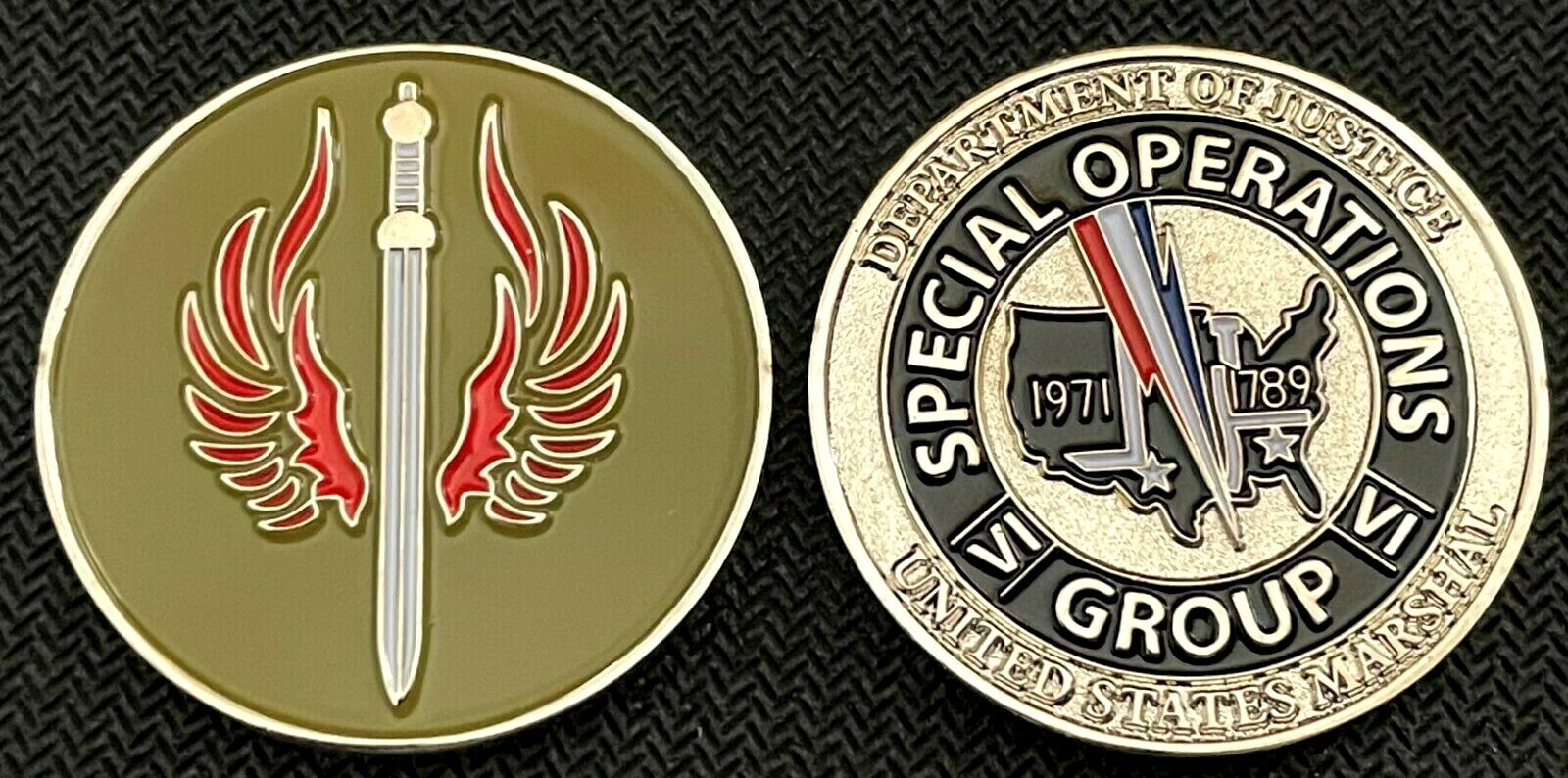 US Marshals Service SOG RED Team Winged Sword version challenge coin