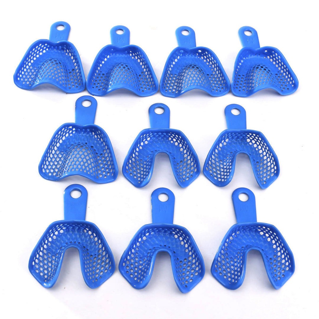 10Pcs Dental Impression Trays Plastic-Steel Perforated Autoclavable Trays L/M/S