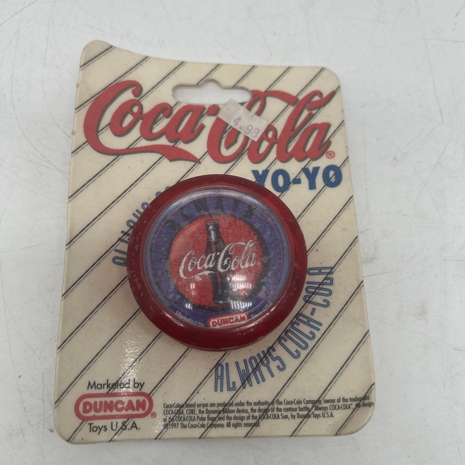 1997 VINTAGE ALWAYS COCA COLA COKE SODA DUCAN YOYO  red / purple background J65