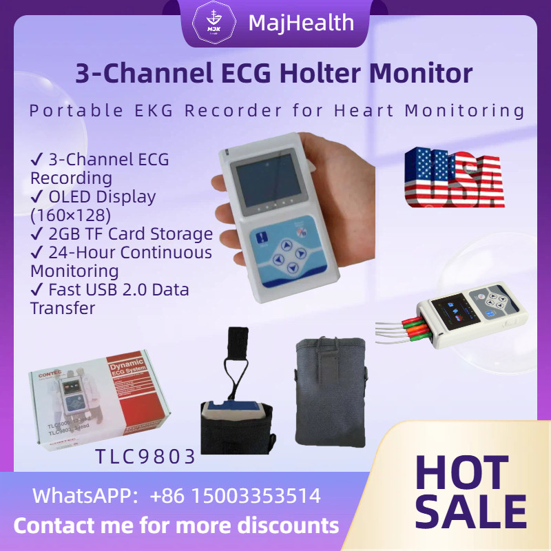 3-Channel ECG Holter Monitor - Portable EKG Recorder for Heart Monitoring