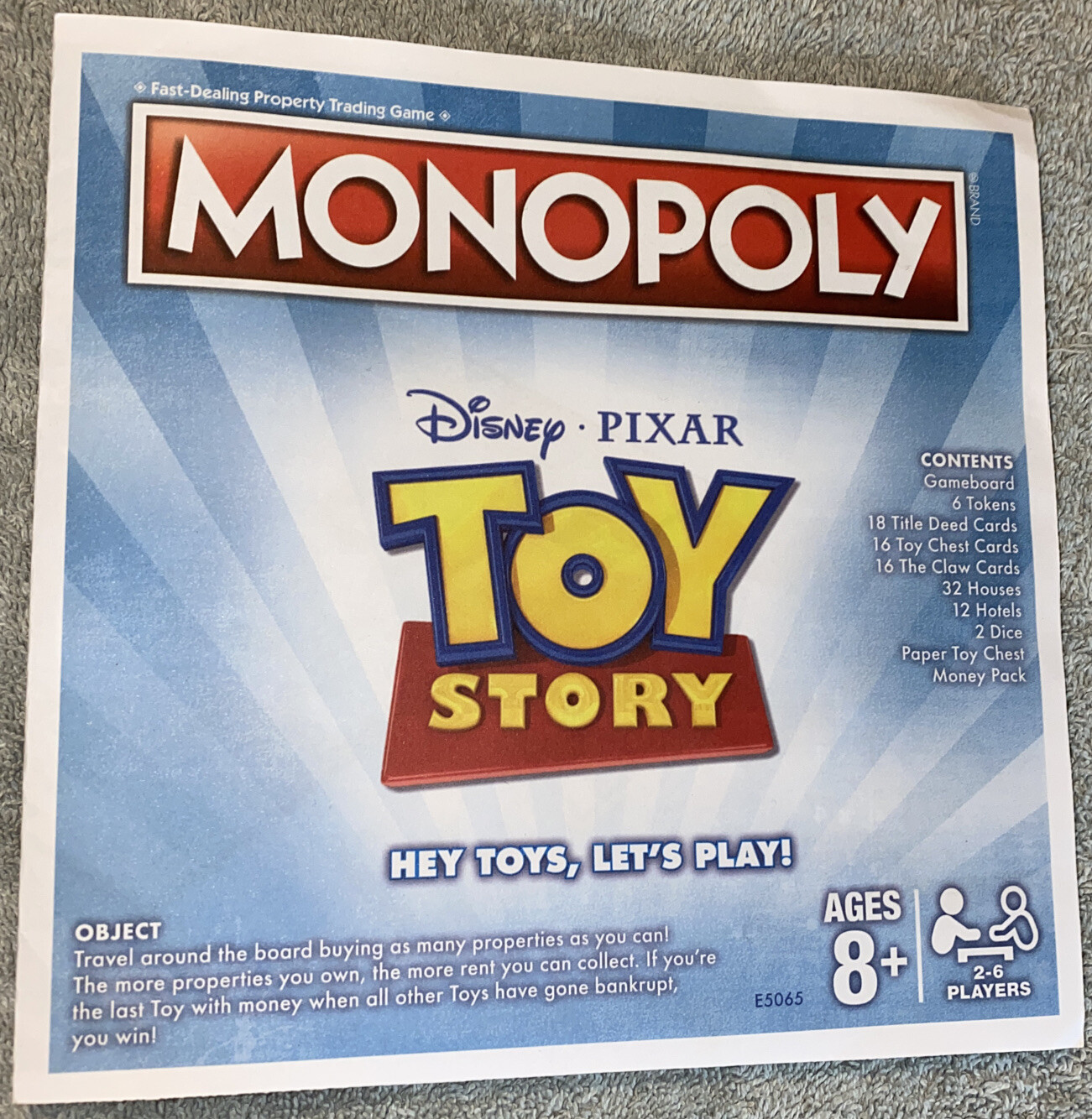2018 Monopoly Toy Story Replacement Game Instructions