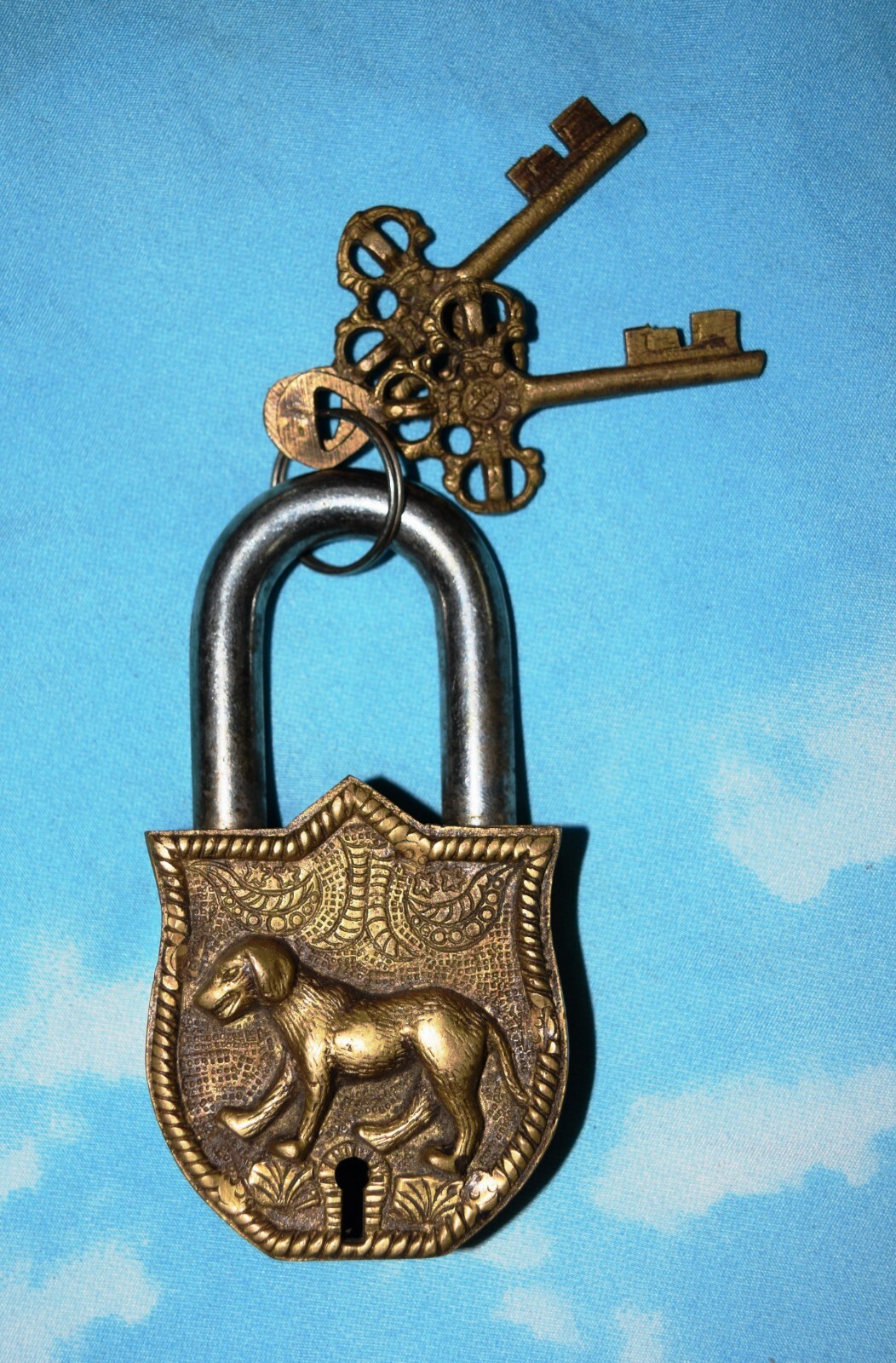 Brass Key Padlock Handmade Labrador Retriever Dog Design Safety Door Lock AR74