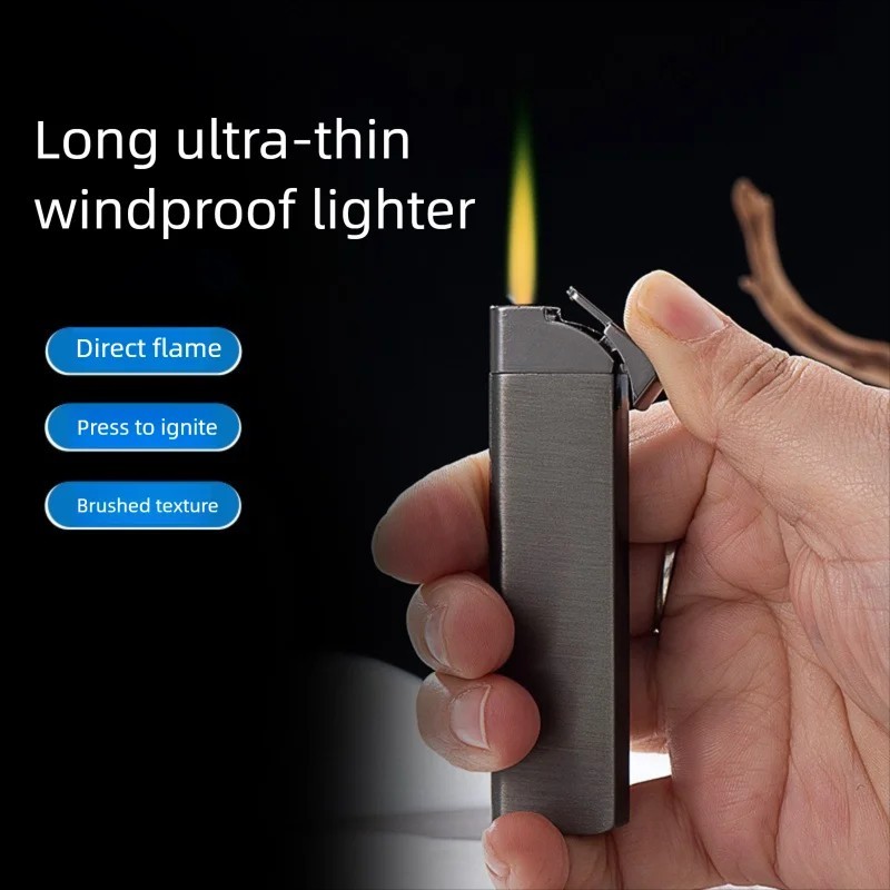 Ultra Thin Refillable Butane Lighter Small Metal Windproof Jet Torch Gas Lighter
