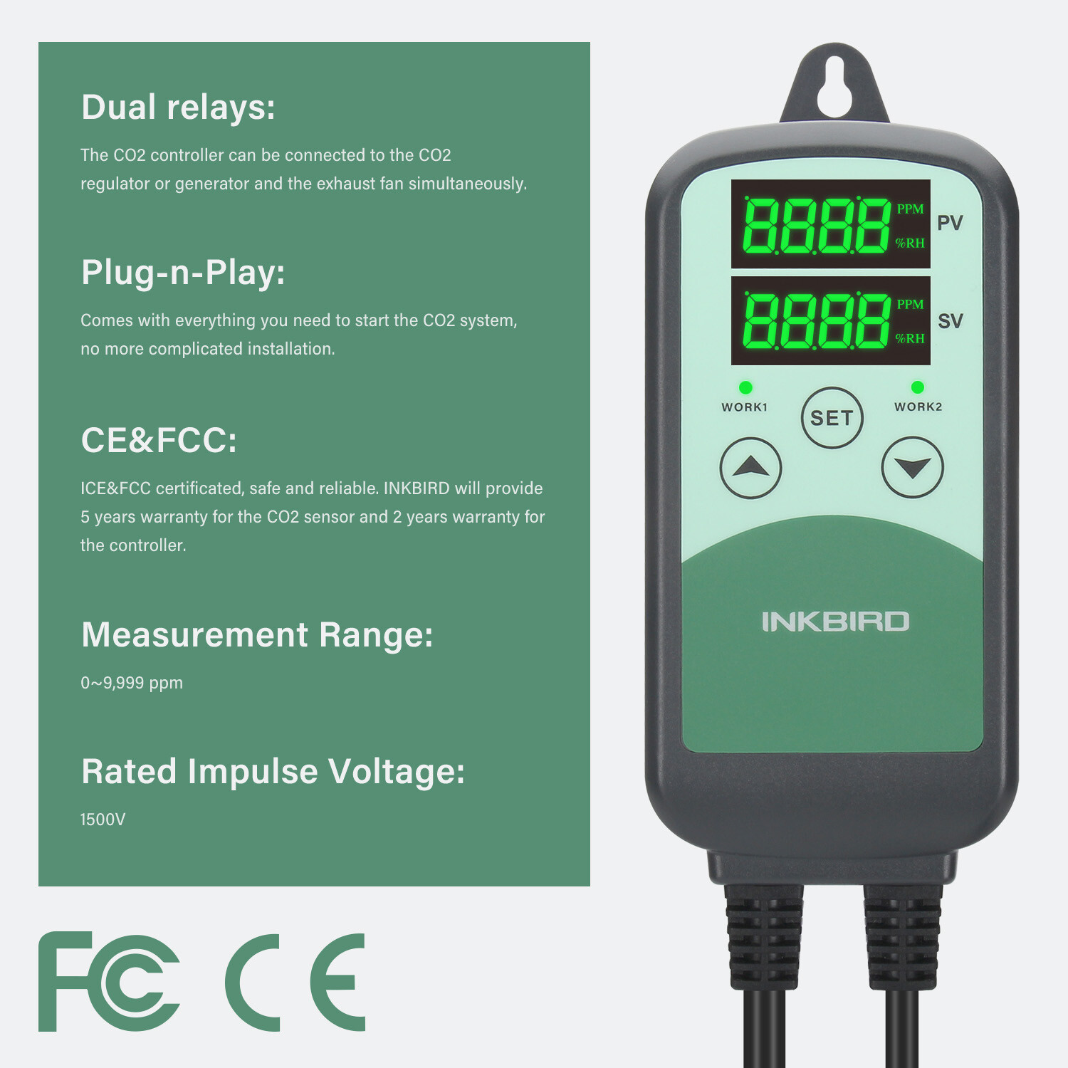 Inkbird Program CO2 Controller Regulator ICC500T Sensor Probe Greenhouse Plant