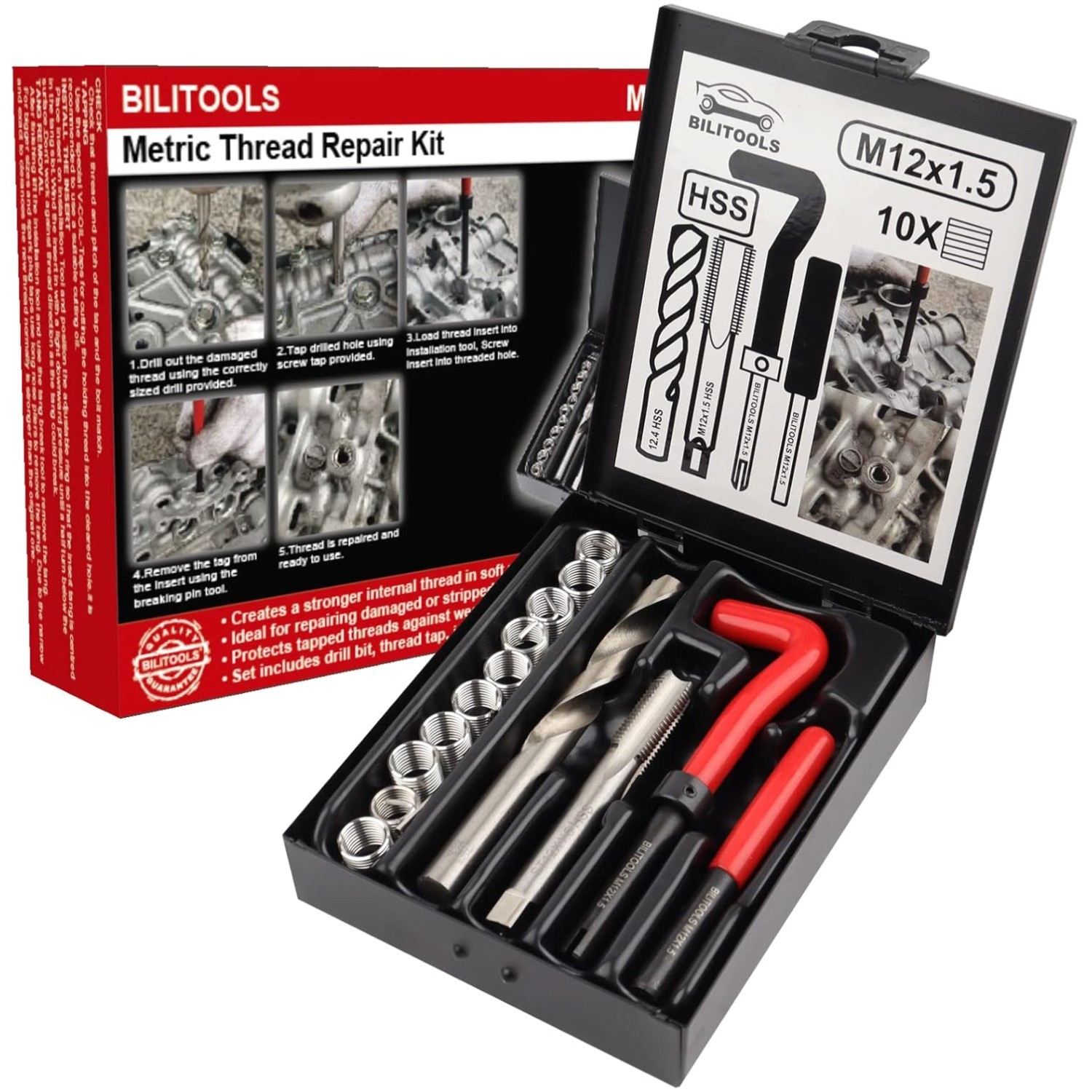 M12x1.5 Metric Thread Repair Kit - Efficient HSS Drill and Tools Included