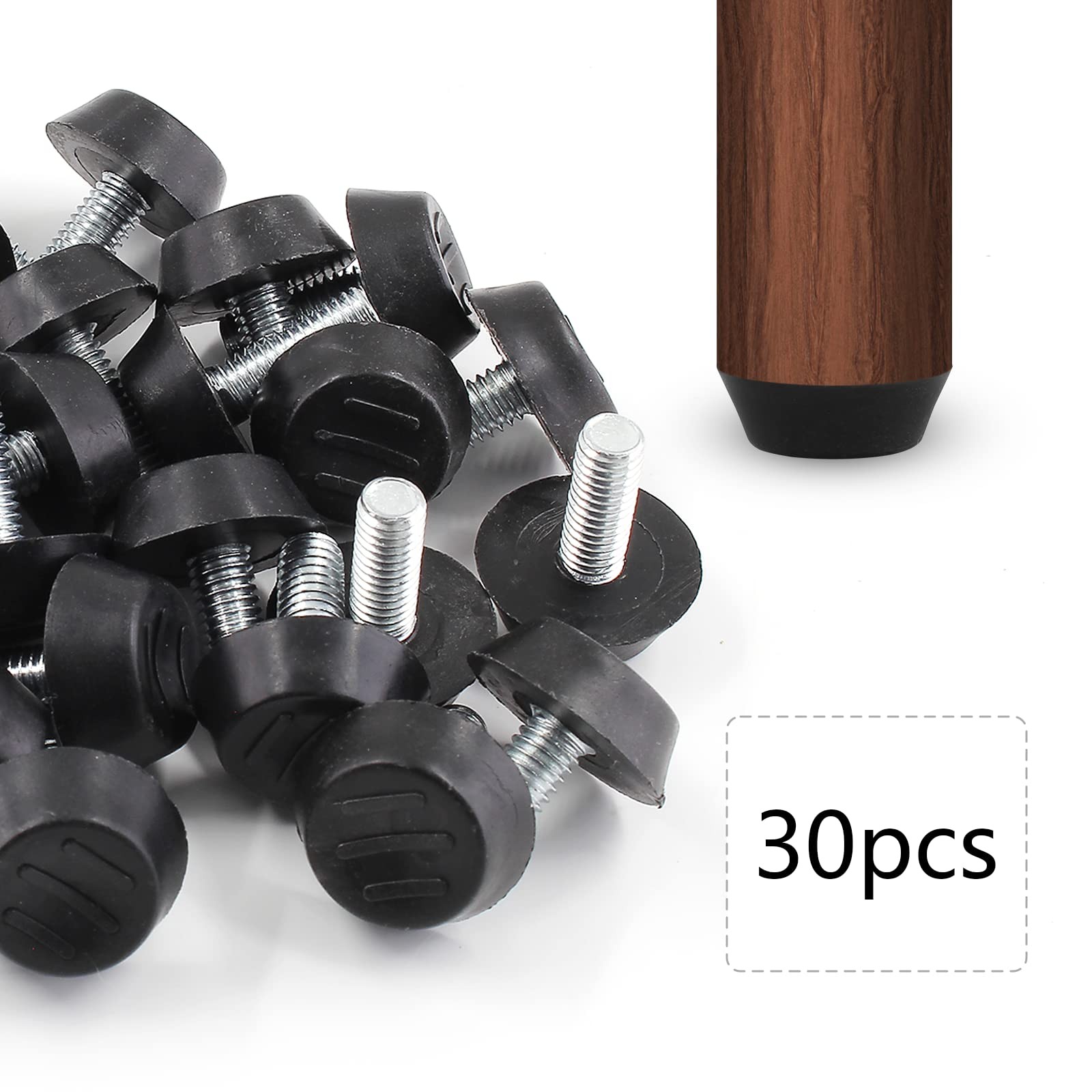 30 Pcs Screw in Threaded Furniture Adjustable Levelers, M6 Leveling Feet Pati...