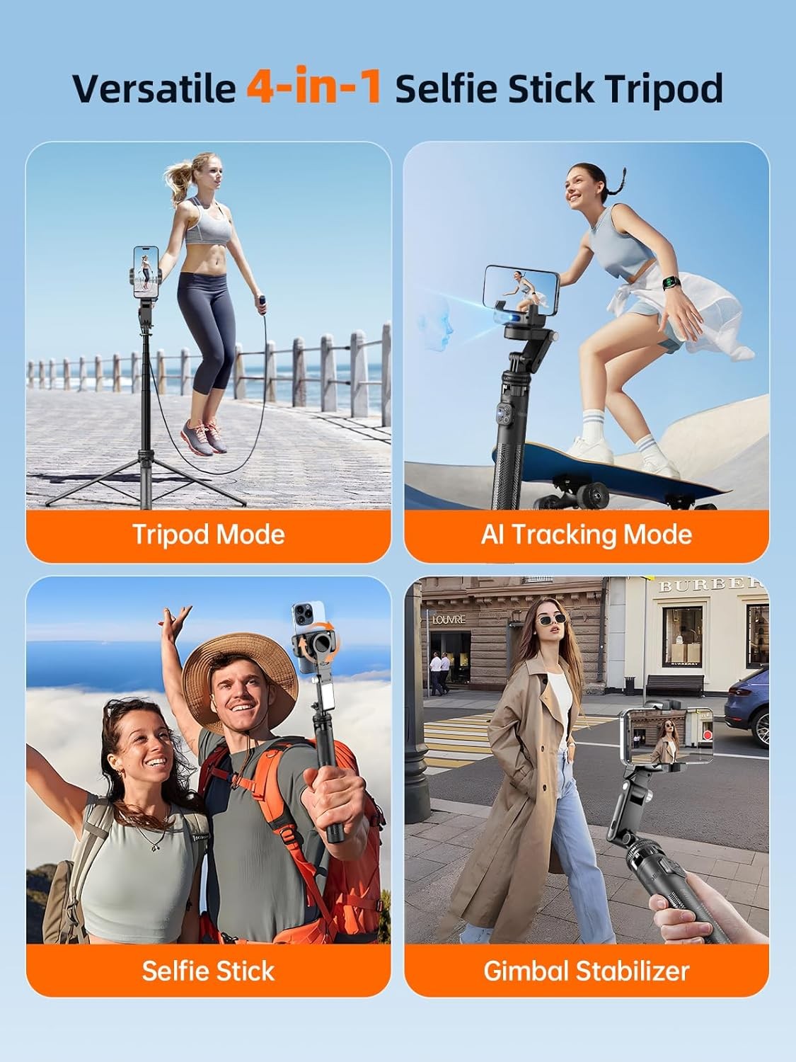 Rollei Auto Face Tracking Tripod Smartphone Gimbal Stabilizer 61'' Selfie Stick