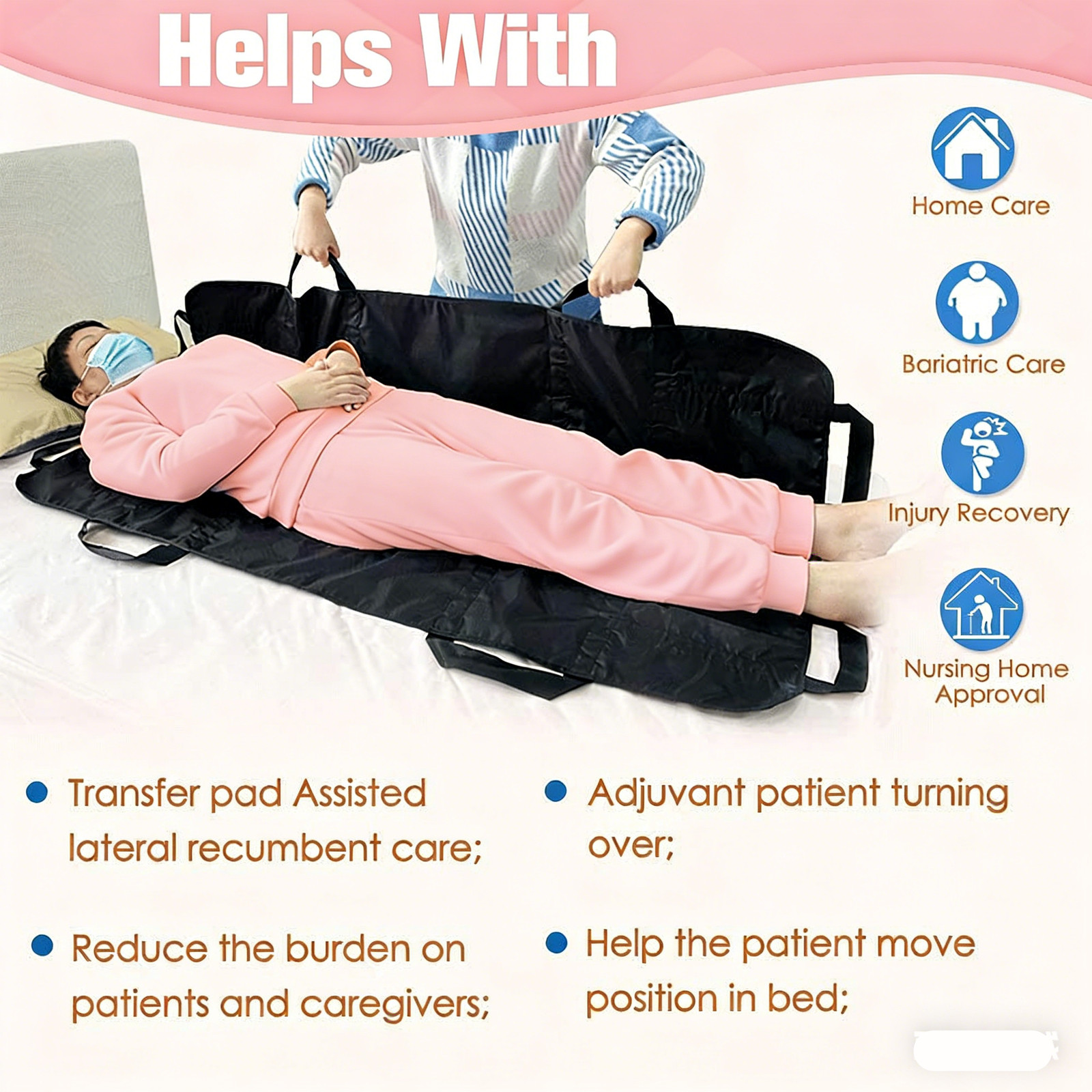 Positioning Bed Pad with Handle Patient Transfer Sheet For Lifting Turning Heavy