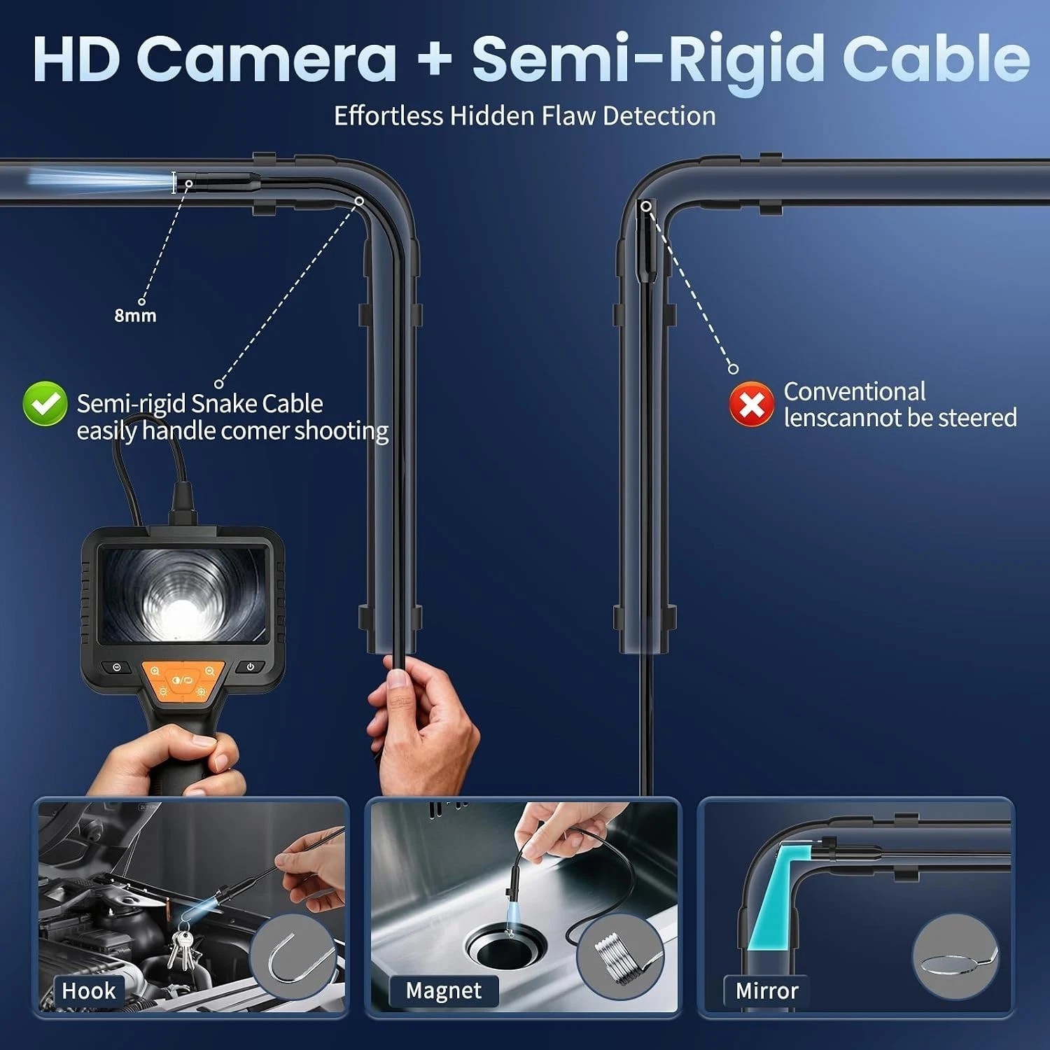 4.3" Color Screen 50FT Borescope Camera with Light - Perfect for Inspections