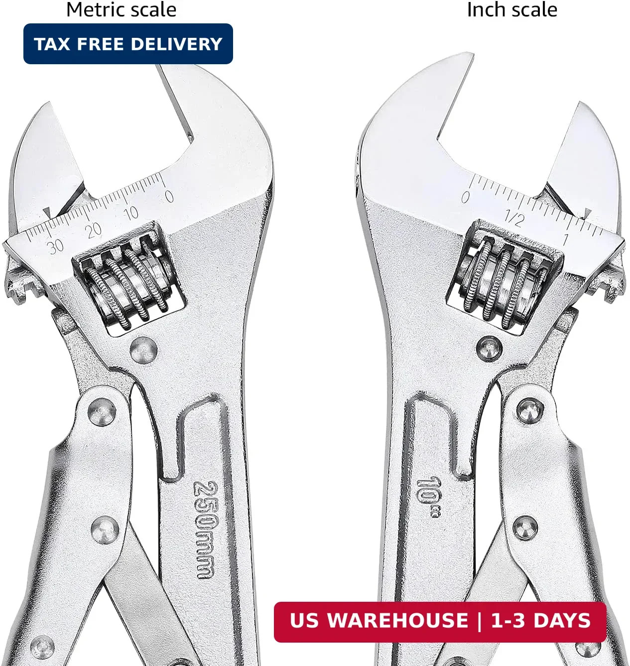 Amazon Basics 10 inch Locking Adjustable Wrench, Precision Machined, Rust Resist