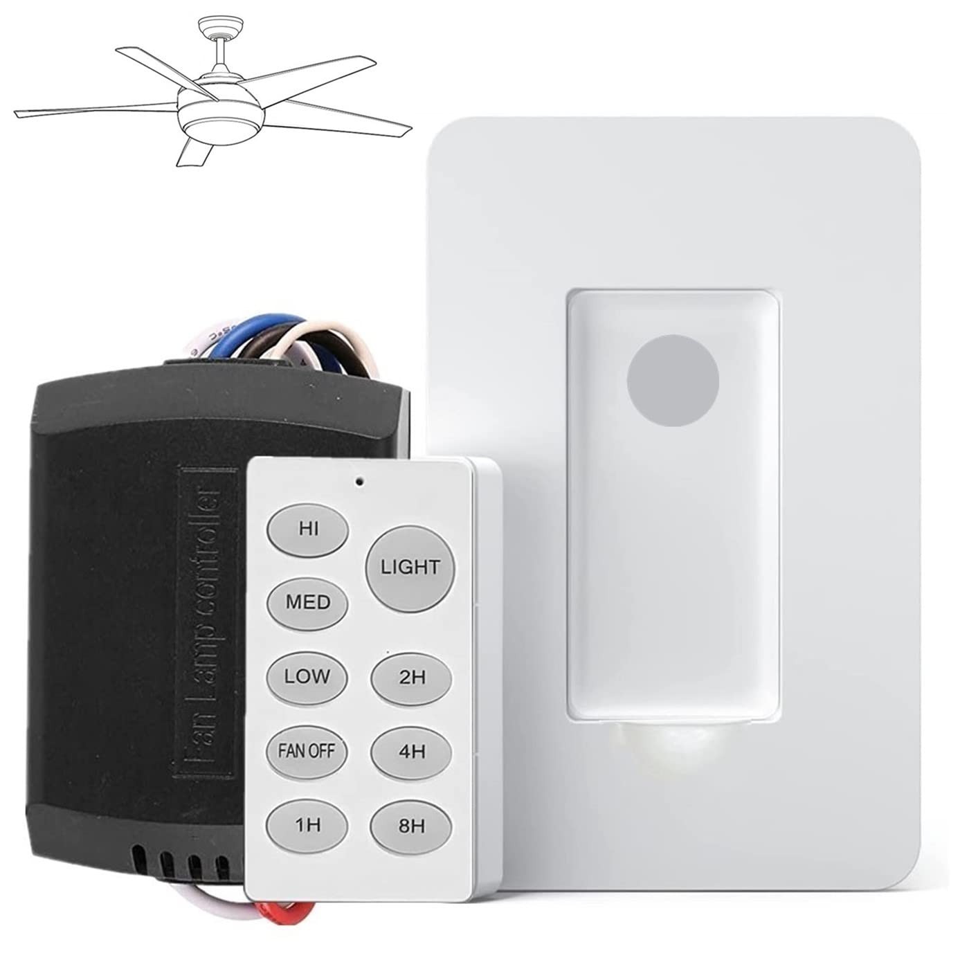 Nexete Universal Ceiling Fan Remote Control Kit,Wireless Wall Mounted white