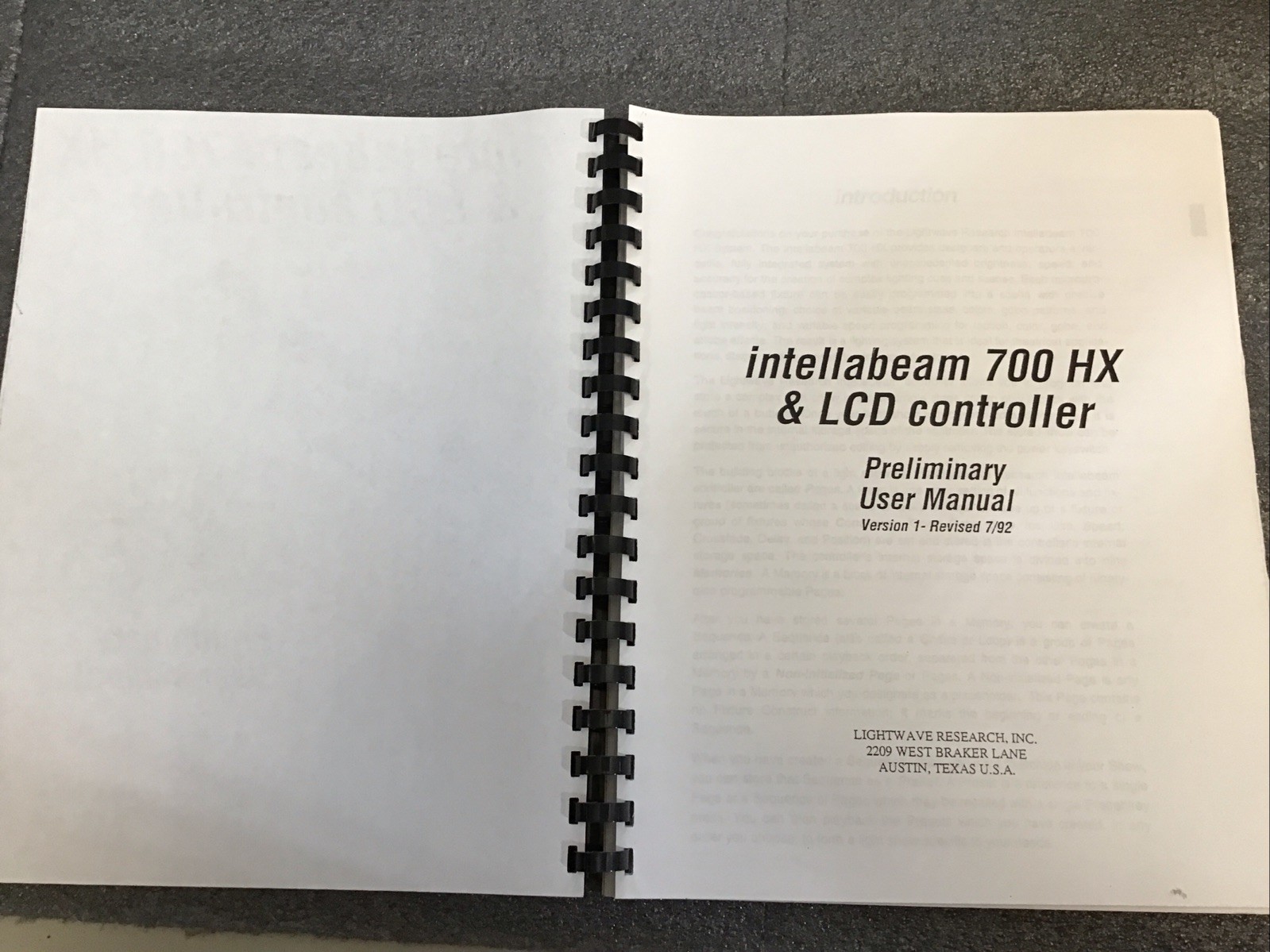 LIGHTWAVE RESEARCH Intellabeam 700 HX/LCD Controller Preliminary User Manual