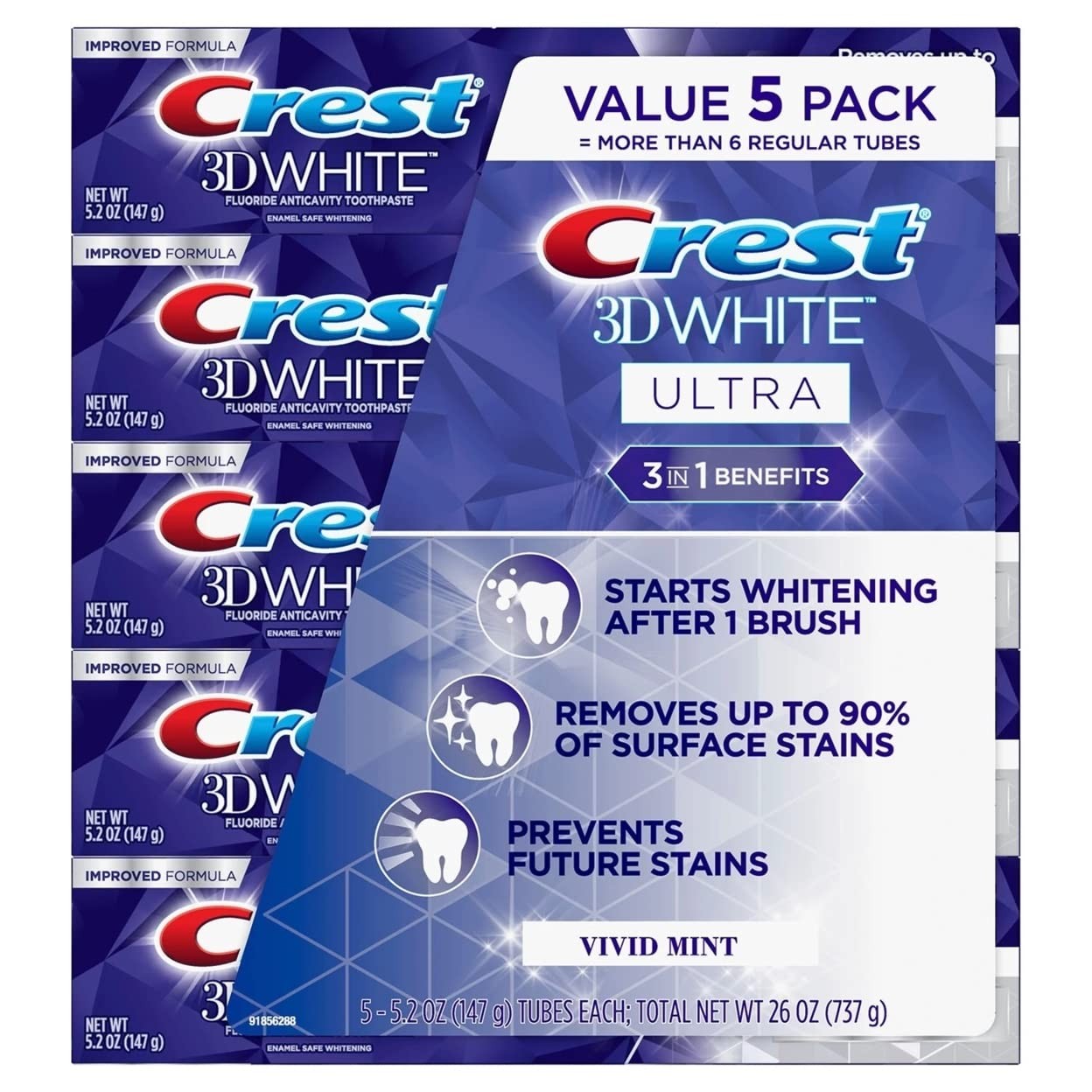 Crest 3D White Ultra Whitening Toothpaste Vivid Mint (5.2 oz. 5 pk.)