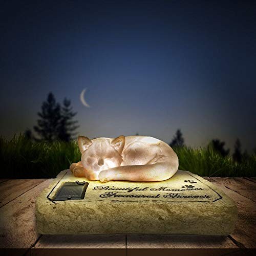 Solar Light Cat Memorial Garden Stones with A Sleeping Kitty Statue - Auto Gl...
