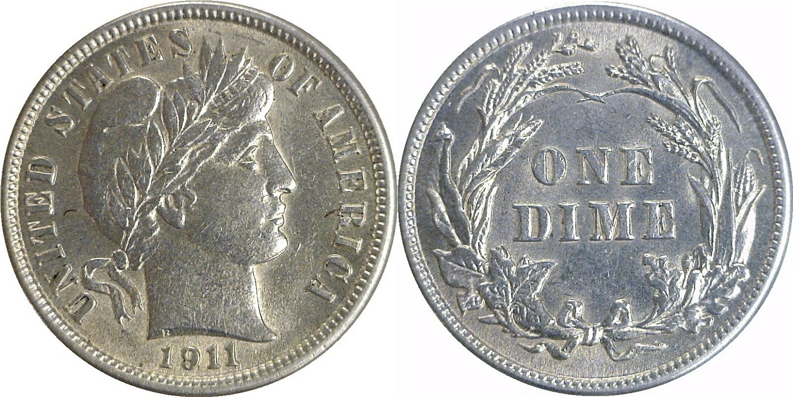 1911 10C Silver Barber Dime Almost Uncirculated