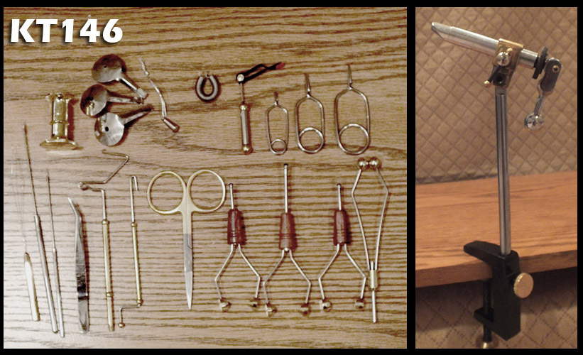 21 Peice Fly Tying Tool Kit  w/Chrome Rotating Vise - Ceramic Bobbins - KT146