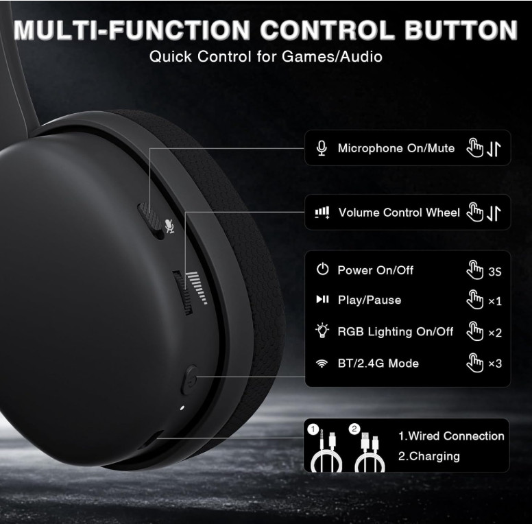 AULA Black G7 Pro RGB Tri-Mode Wireless Gaming Headset