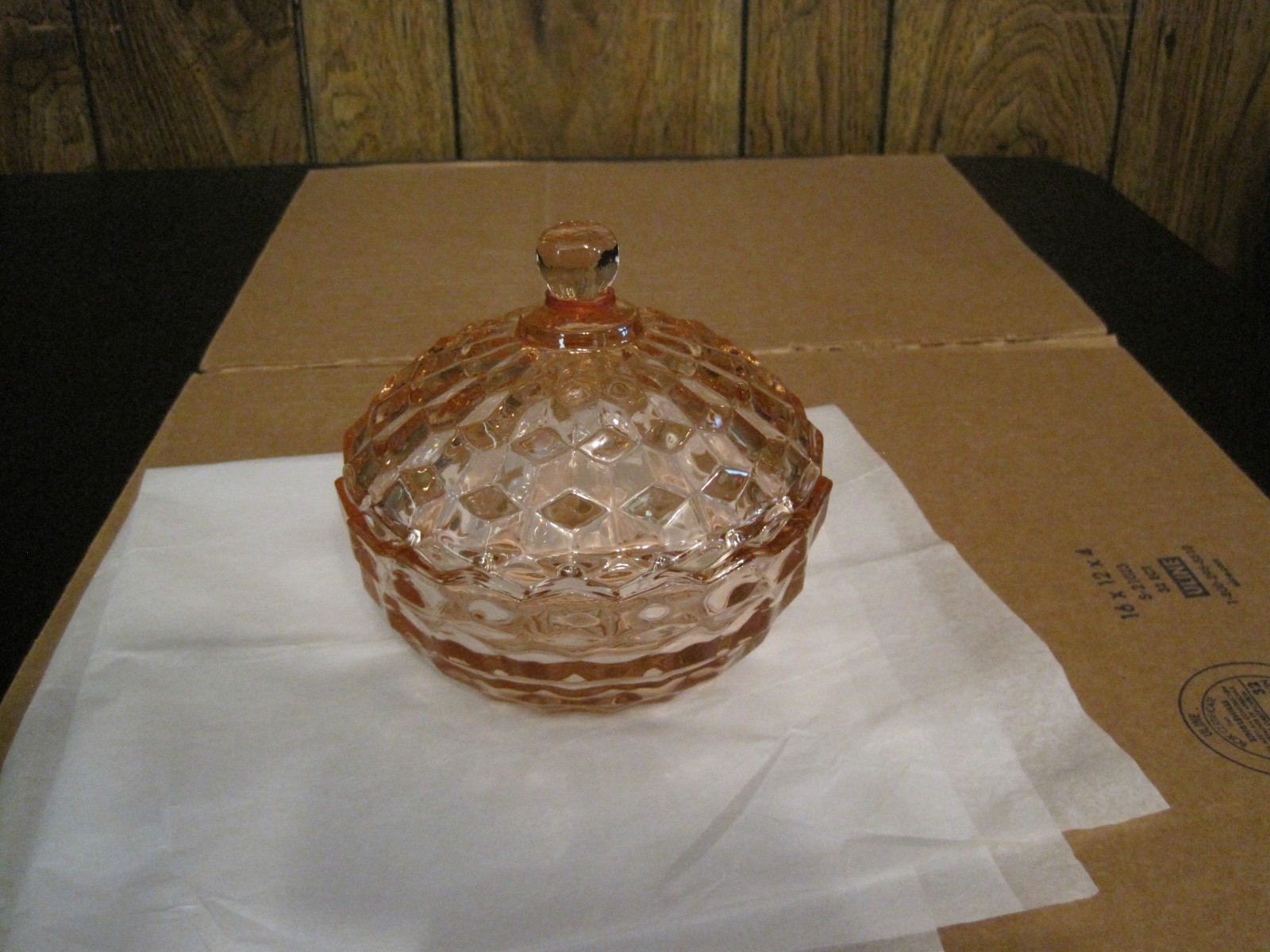 VINTAGE INDIANA WHITEHALL GLASS ROUND PINK COVERED CANDY DISH