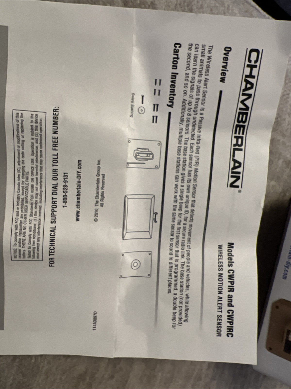 OEM CHAMBERLAIN INFRARED WIRELESS MOTION ALERT ADD-ON SENSOR CWPIR 1-SENSOR NEW