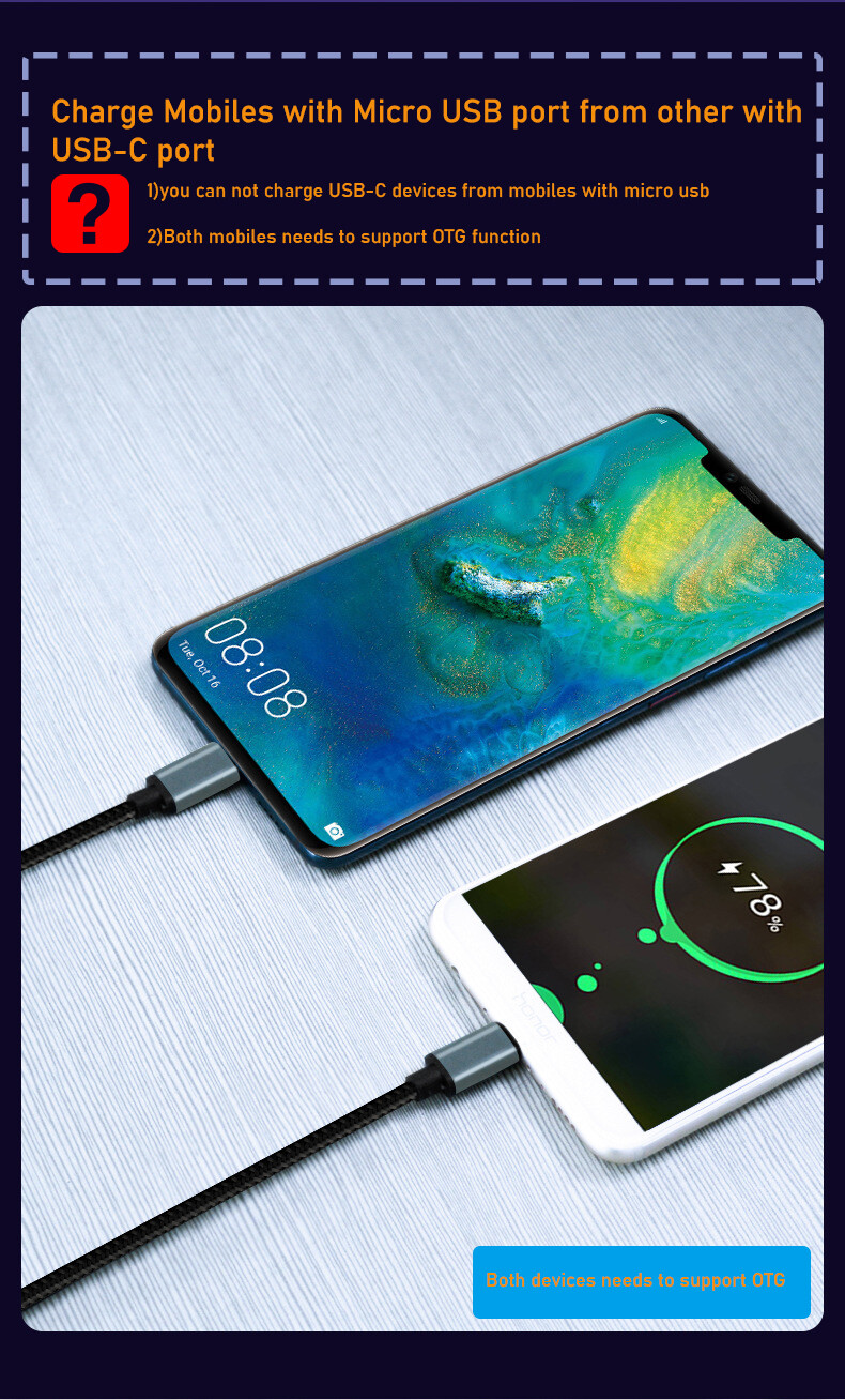 6ft USB C to Micro USB Cable USB Type-C to Micro B OTG Sync Data Charging Cord