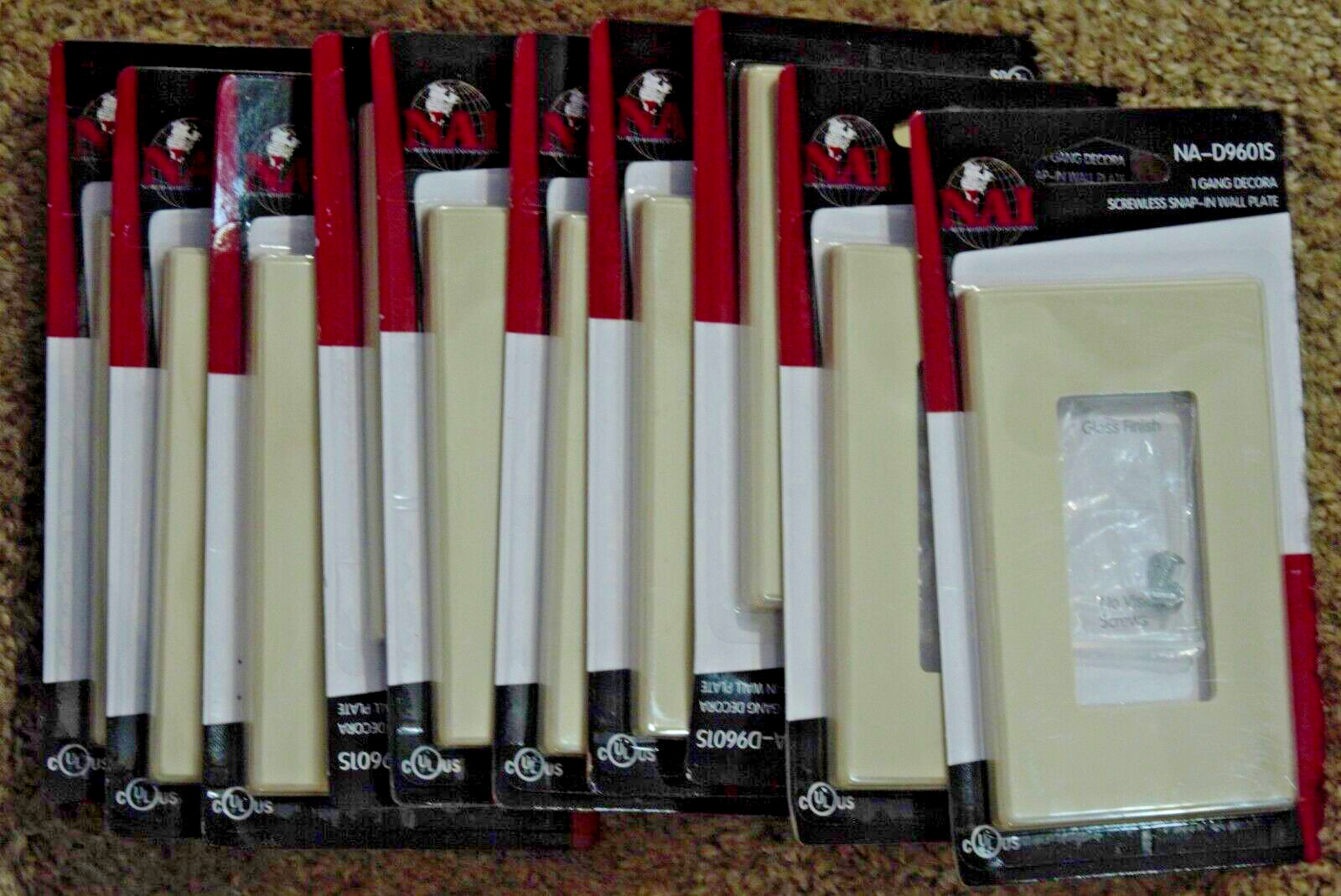 single gang ivory decora plate, lot of 52, screwless