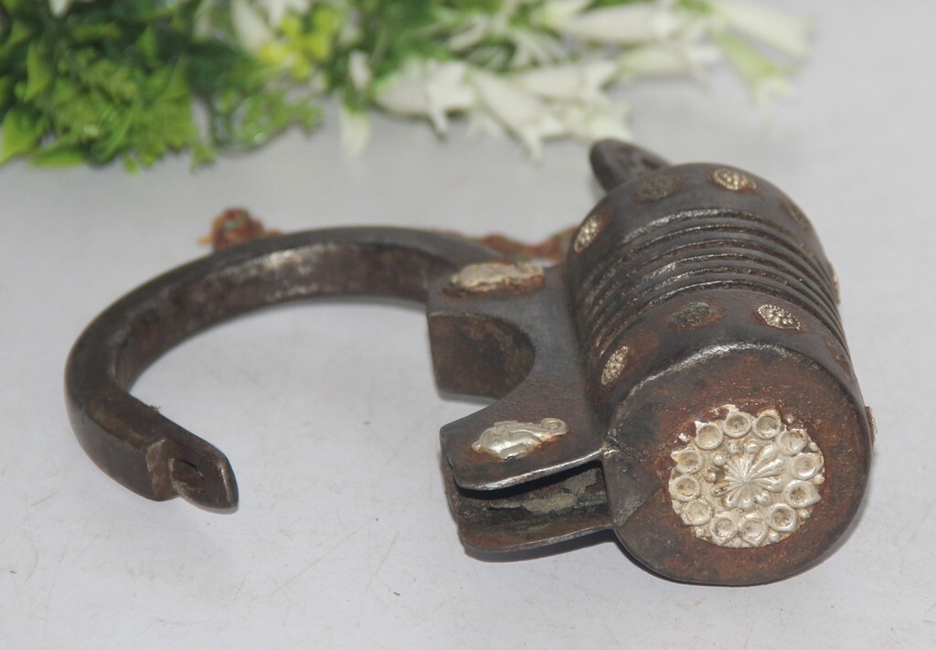 Antique Iron Silver Fitted God Ganesha Engraved Solid Lock With 1Key Handcrafted